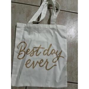 BEST DAY EVER Tote Bag Cotton Women Shoulder Handbag ShoppingBag White Gold Cute